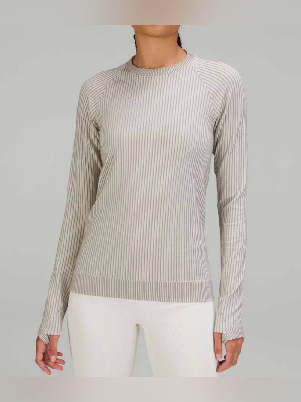 Lululemon Rest Less Pullover, size 6
Colour Rib White Opal/Gull Grey, 
#221